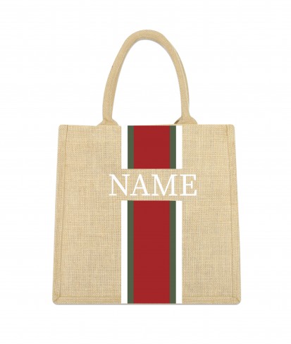 Personalised Jute Tote Bag with Name & Coloured Stripes